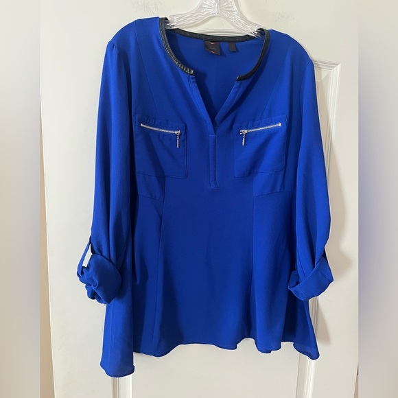 Rafaella Tops - Rafaella Elegant Royal Blue Women's Blouse Roll Up Sleeves Size Large